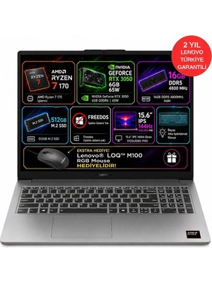 LENOVO LOQ  AMD Ryzen 7 170  16GB (DDR5-4800) 512GB SSD  RTX 3050 6GB GDDR6 (TGP 65W) Freedos 15.6" FHD 83S000E0TR ( MOUSE HEDİYELİDİR. )