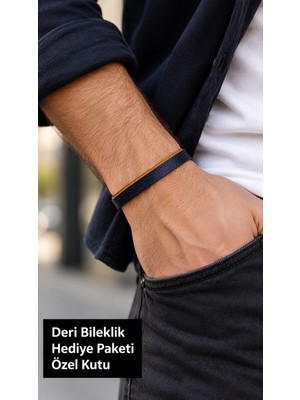 Herşey Nota Merdalis Cobalcrest Lacivert Taba Deri Erkek Bileklik - Çift Renk Geniş Bant