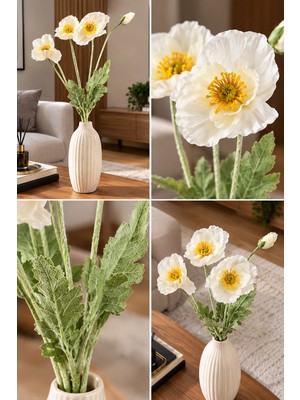 Erhan Flowers Yapay 4lü Gelincik Dalı 60 cm Beyaz Demet Cicek