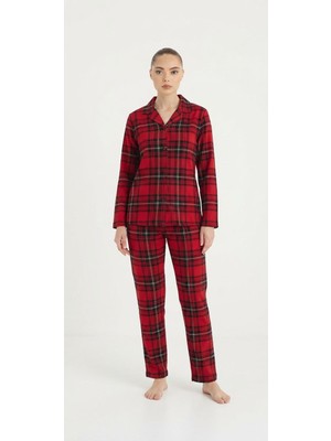 Royam Çağrı Kadın Kışlık Süet Uzun Kollu Önü Düğmeli Yumuşak Dokulu Pijama Takımı