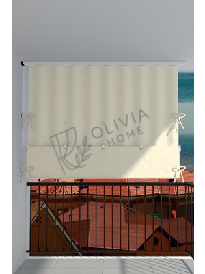 Çıtçıtlı Yüksekliği Ayarlanabilen Katlanabilir Krem Balkon Perdesi