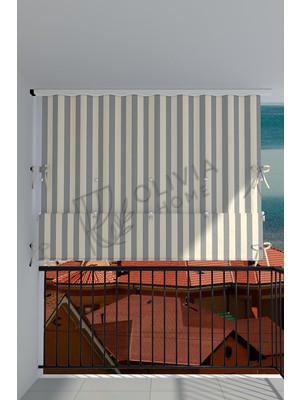 Çıtçıtlı Yüksekliği Ayarlanabilen Katlanabilir Gri Krem Balkon Perdesi
