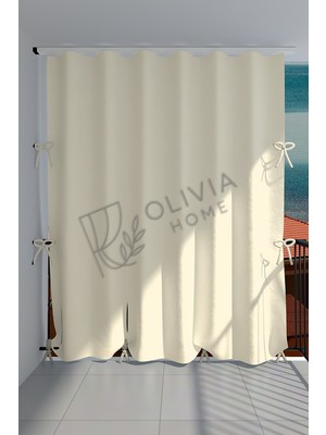 Görgülü Shop Çizgili Balkon Perdesi Kalın Kumaş Düz Krem