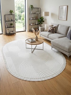 Merinos Elagans Joy Rölyef Bohem Oval Püsküllü Halı Yolluk | Kaymaz Taban | Robot Süpürge Uyumlu | Kolay Temizlenebilir | Modern Salon, Mutfak, Oda ve Koridor Halısı