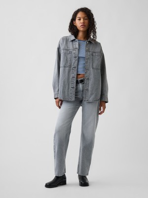 Gap Kadın Açık Gri Mid Rise Straight Taper Jean Pantolon