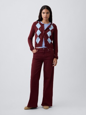 Gap Kadın Bordo Mid Rise Wide-Leg Jean Pantolon