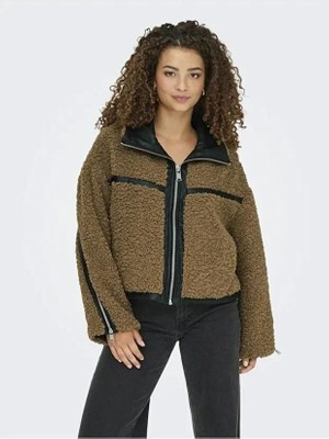 Only Onlpatti Life Teddy Kadın Kısa Peluş Fermuarlı Ceket Cocoa Creme Kahverengi