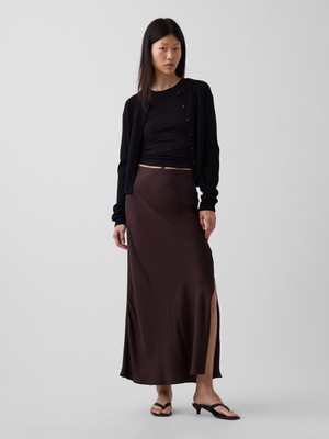 Gap Kadın Koyu Kahverengi Maxi Slip Etek