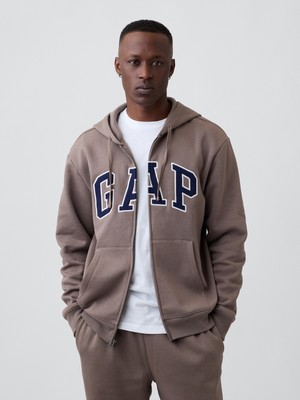 Gap Erkek Kahverengi Relaxed Gap Logo Fermuarlı Sweatshirt