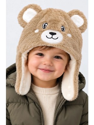 İrem Çocuk Giyim Erkek Bebek /kız Bebek Ayıcık Temalı Boyundan Çıtçıt Bağlamalı Kahverengi Renk Peluş Bere