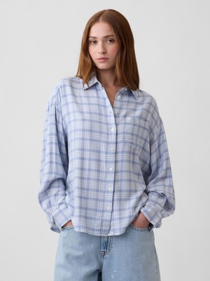 Gap Kadın Açık Mavi Flannel Oversized Gömlek
