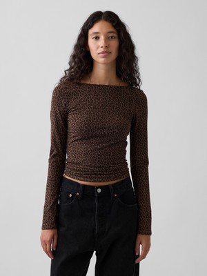 Gap Kadın Koyu Kahverengi Closeknit Jersey Scoop-Back T-Shirt