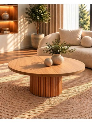 İndes Home Mona Yuvarlak 70CM Çapında Ceviz Renk Ahşap Orta Sehpa