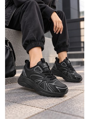 Tonny Black Kadın Siyah Füme Rahat Kalıp Faylon Taban Bağcıklı Sneaker