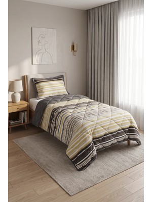 Merinos Comforter Tek Kişilik Yorgan Seti Sarı Çizgili