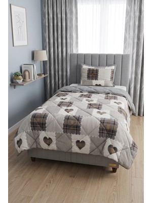 Merinos Comforter Tek Kişilik Yorgan Seti Kahve Kalpli