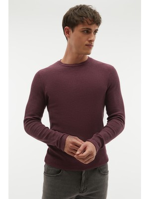 Mudo Erkek Mor Dokulu Bisiklet Yaka Sweatshirt