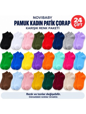 Novibaby Pamuklu Kadın Patik Çorap Bayan Çok Renkli Spor Kısa Çorabı - 24 Çift