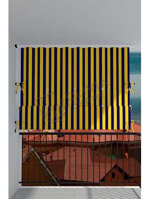 Görgülü Shop Çıtçıtlı Yüksekliği Ayarlanabilen Katlanabilir Sarı Lacivert Balkon Perdesi