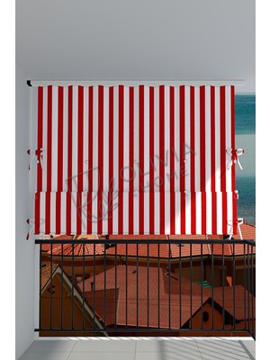 Görgülü Shop Çıtçıtlı Yüksekliği Ayarlanabilen Katlanabilir Kırmızı Beyaz Balkon Perdesi