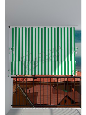 Görgülü Shop Çıtçıtlı Yüksekliği Ayarlanabilen Katlanabilir Yeşil Beyaz Balkon Perdesi