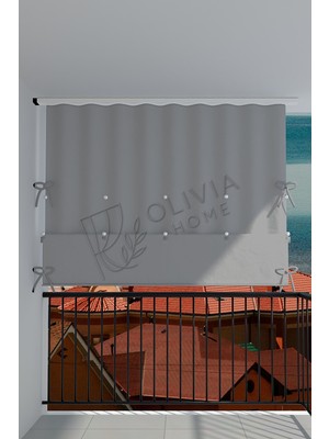 Görgülü Shop Çıtçıtlı Yüksekliği Ayarlanabilen Katlanabilir Düz Gri Balkon Perdesi