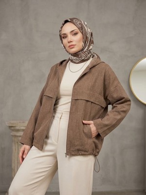 Foremia Kapşonlu Fermuarlı Tunik-Vizon -
