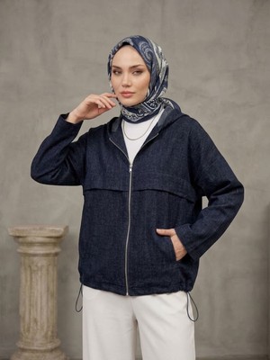 Miostil Kapşonlu Fermuarlı Tunik-Lacivert
