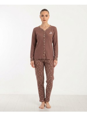 Royam Seamlife Kadın Pamuklu Waffle Kumaş Kışlık Uzun Kollu Sıcak Tutan Pijama Takımı