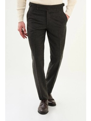 Centilmen Dokulu Slim Fit Italyan Stil Kemerli Yün Erkek Pantolon 38329