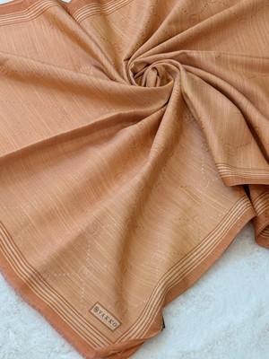 Vakko VAKKO-125K41540-S Somon Renk Monogram Pamuk Ipek Bordürlü Şal