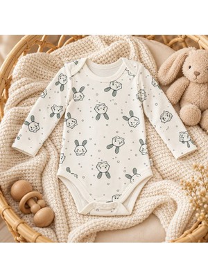 Cantaz Unisex Bebek Tavşan Desenli Uzun Kollu Çıtçıtlı Body Zıbın