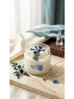 Woona Papatya Figürlü Doğal Soya Mumu - Pudra Kokulu Dekoratif Cam Kavanoz Vegan Mum El Yapımı Doğal Soya Wax Premium Kokulu Mum