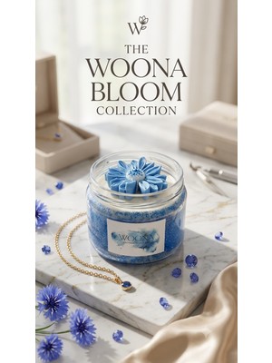 Woona Doğal Soya Wax Mimoza Kokulu Papatya Figürlü Mavi Sim Detaylı Kavanoz Mum El Yapımı Doğal Soya Wax Premium Kokulu Mum