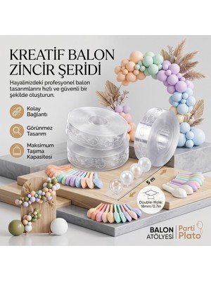 Bakgelal 5 Metre Plastik Balon Zinciri Aparatı 7li Set- Şeffaf Balon Şeridi Hazırlama