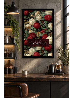 Soprano Kırmızı Beyaz Çiçekli Hat Sanatı, Dekoratif Mdf Tablo, Çerçeve Görünümlü Ahşap Poster