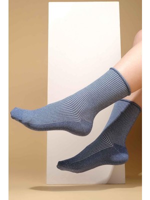 Mısırlı Kadın Bambu Simli Soket Çorap Mavi