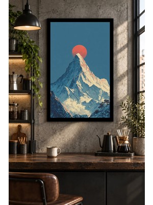Soprano Karlı Dağ ve Turuncu Güneş, Dekoratif Mdf Tablo, Çerçeve Görünümlü Ahşap Poster