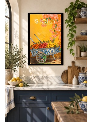 Soprano Sarı Çiçekli Sicilya Afişi, Dekoratif Mdf Tablo, Çerçeve Görünümlü Ahşap Poster