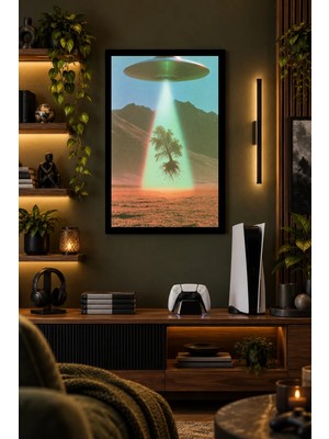 Soprano Çöl Üzerinde Uçan Daire, Dekoratif Mdf Tablo, Çerçeve Görünümlü Ahşap Poster
