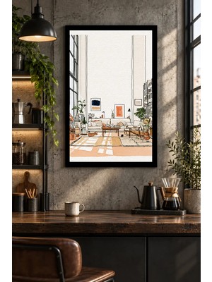 Soprano Aydınlık Modern Oturma Odası, Dekoratif Mdf Tablo, Çerçeve Görünümlü Ahşap Poster