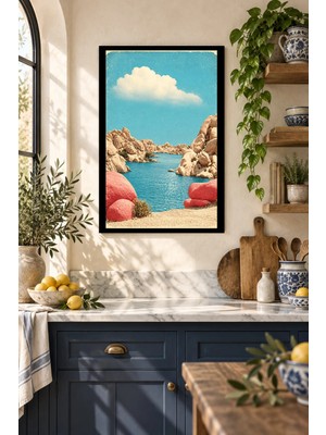 Soprano Kayalık Turkuaz Koy, Dekoratif Mdf Tablo, Çerçeve Görünümlü Ahşap Poster