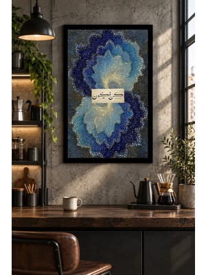 Soprano Mavi Çiçek Desenli Hat Sanatı, Dekoratif Mdf Tablo, Çerçeve Görünümlü Ahşap Poster