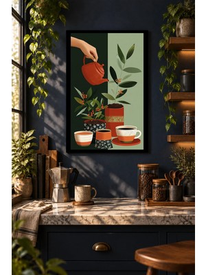 Soprano Saksı Bitkileri ve Sulama Kabı, Dekoratif Mdf Tablo, Çerçeve Görünümlü Ahşap Poster