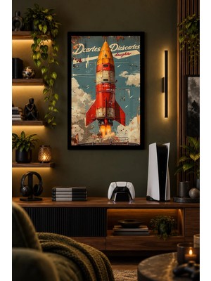 Soprano Roketli Uzay Afişi, Dekoratif Mdf Tablo, Çerçeve Görünümlü Ahşap Poster