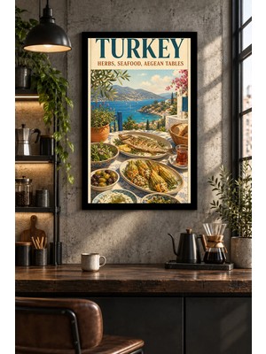 Soprano Türk Mutfağı ve Deniz Manzarası Afişi, Dekoratif Mdf Tablo, Çerçeve Görünümlü Ahşap Poster