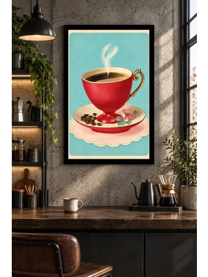 Soprano Kırmızı Kahve Fincanı, Dekoratif Mdf Tablo, Çerçeve Görünümlü Ahşap Poster