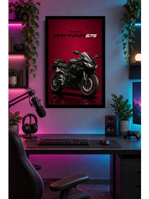 Soprano Bordo Zeminde Siyah Motosiklet, Dekoratif Mdf Tablo, Çerçeve Görünümlü Ahşap Poster