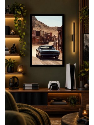 Soprano Eski Sokakta Siyah Otomobil, Dekoratif Mdf Tablo, Çerçeve Görünümlü Ahşap Poster