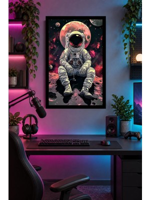 Soprano Gezegen Önünde Astronot, Dekoratif Mdf Tablo, Çerçeve Görünümlü Ahşap Poster